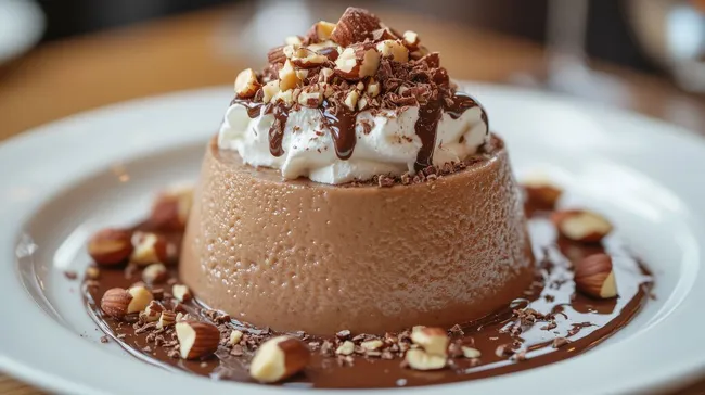 Köstliches Schokoladendessert mit Sahne und Nüssen