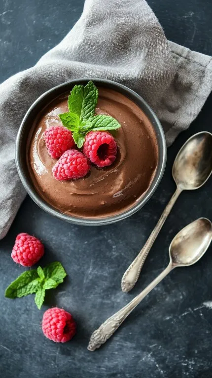 Köstliches Schokoladenmousse mit frischen Himbeeren