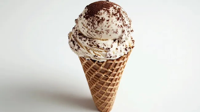 Köstliches Vanilleeis mit Kakaostreuseln in Waffeltüte