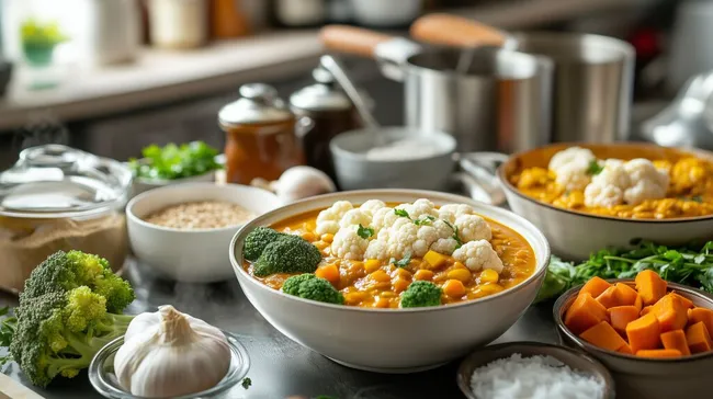 Köstliches veganes Curry mit Blumenkohl und Brokkoli