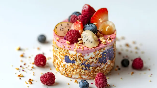 Köstliches veganes Dessert mit bunten Früchten