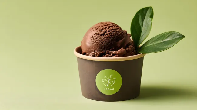 Köstliches veganes Schokoladeneis in rustikaler Schale