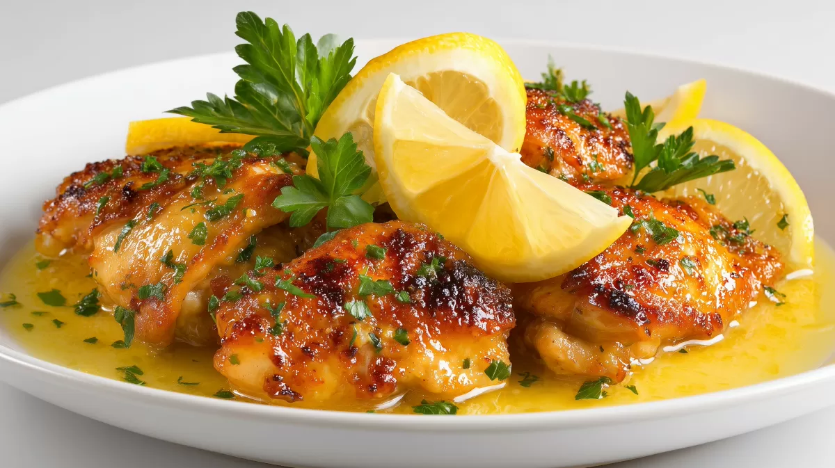 Köstliches Zitronenhähnchen mit Kräutern in Soße