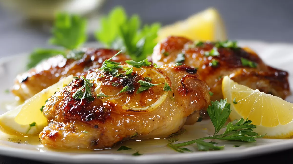 Köstliches Zitronenhähnchen mit Petersilie auf Teller