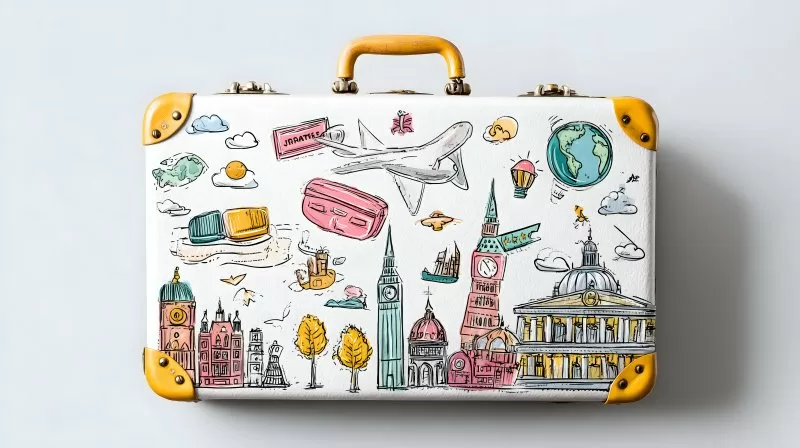 Koffer mit Reiseillustrationen