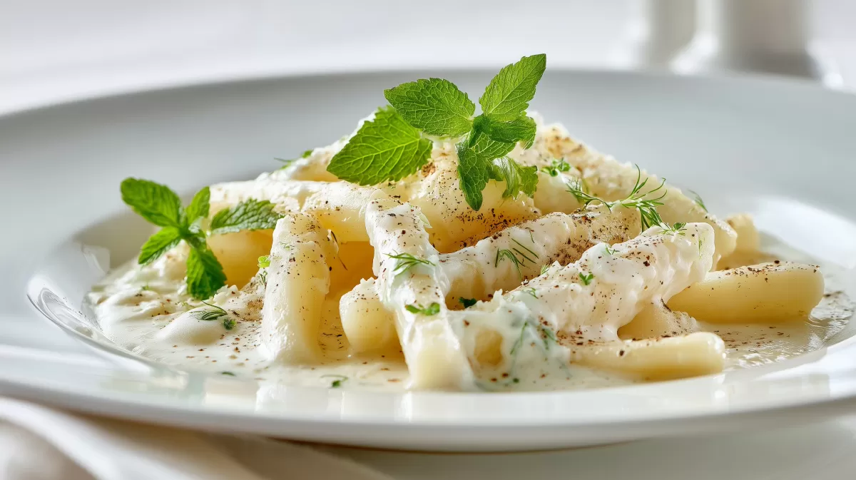 Kohlrabigemse mit heller Sauce und frischen Kräutern