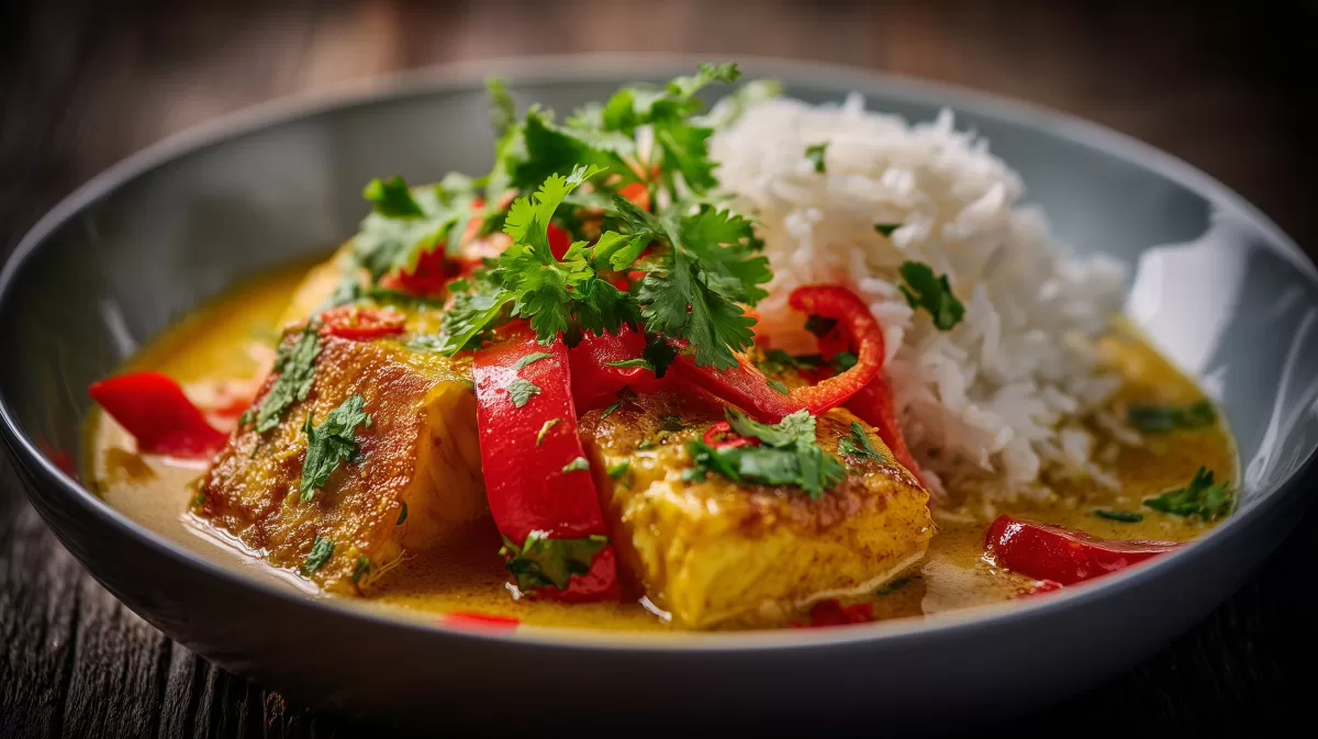 Kokos-Curry mit Rotbarsch auf duftendem Reis