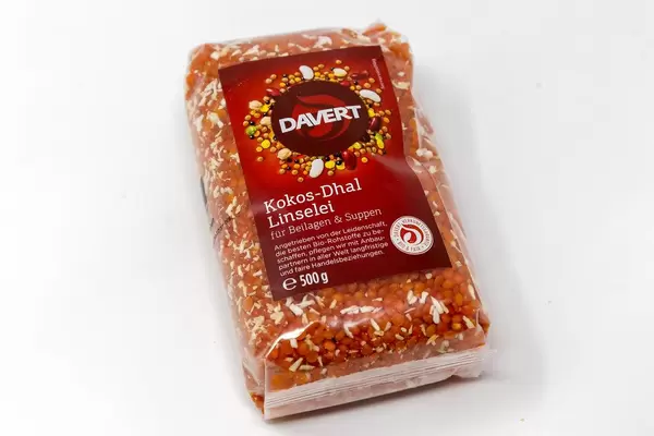 Kokos-Dahl-Linselei Mischung von Davert, für Beilagen und vegane, indische Suppengerichte