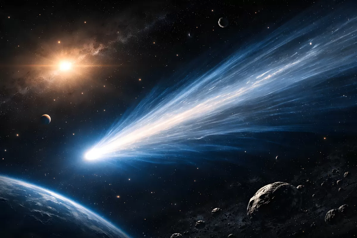 Komet mit leuchtendem Schweif im Weltraum