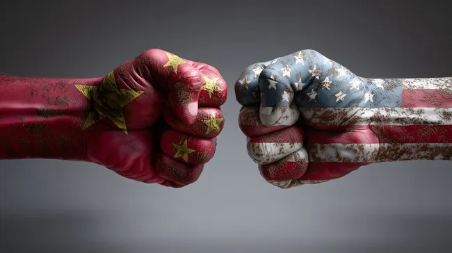 Konfliktorientierter Nationalismus: Darstellung mit amerikanischer und chinesischer Flagge