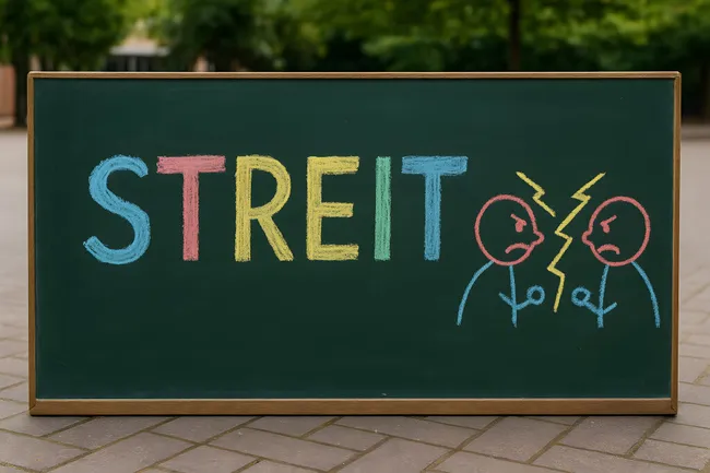 Konfliktsituation auf der Kreidetafel dargestellt