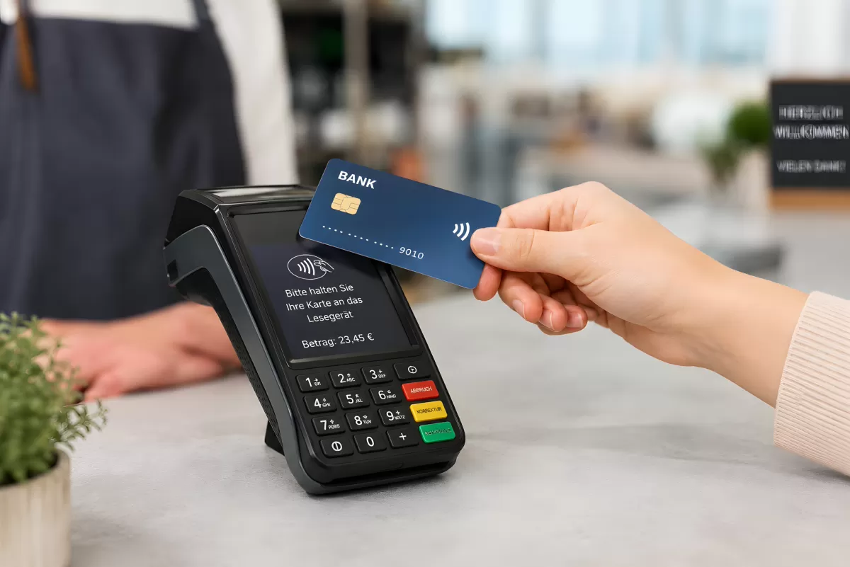 Kontaktloses Bezahlen mit NFC-Bankkarte am Terminal