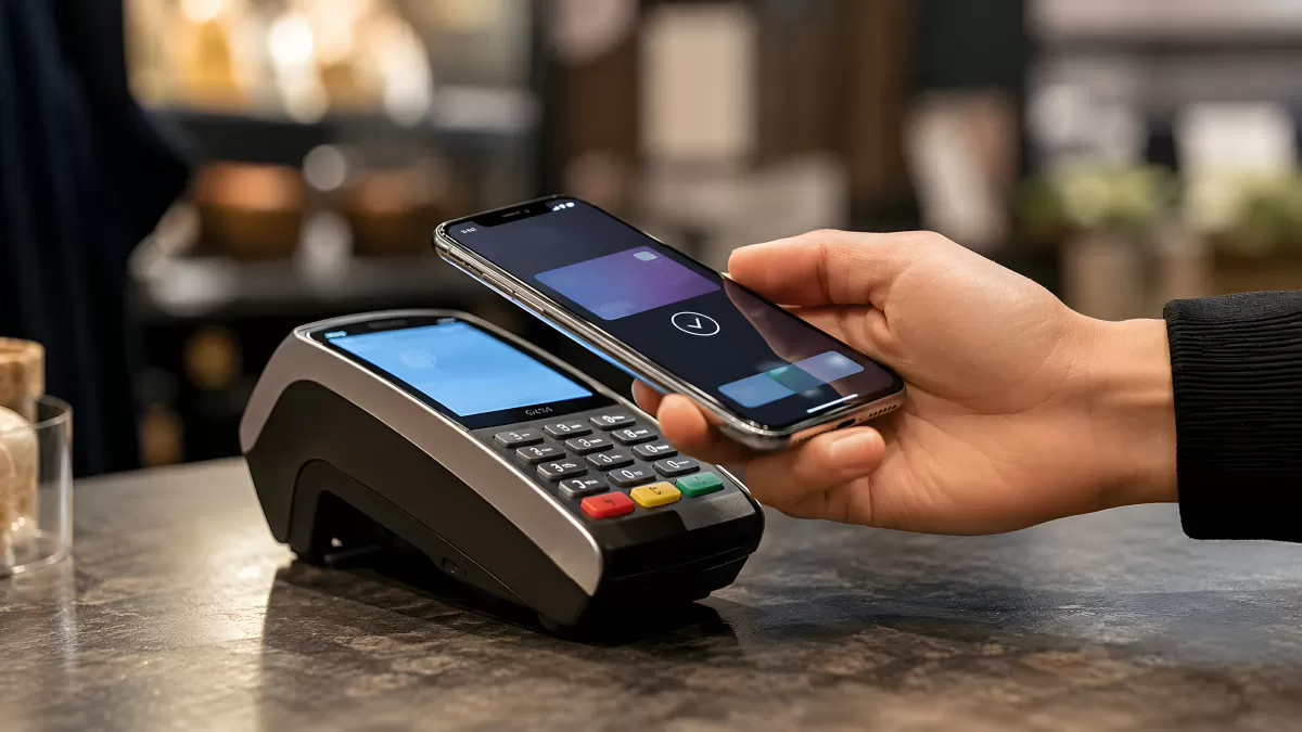 Kontaktloses Bezahlen mit Smartphone am Kartenterminal
