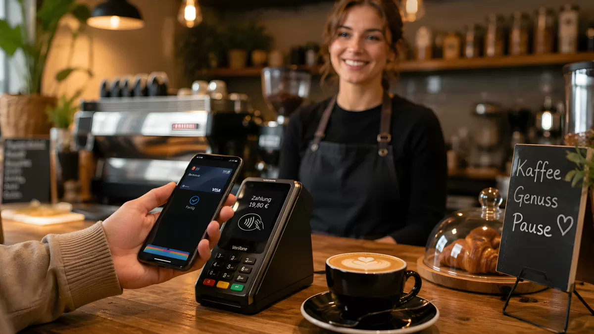 Kontaktloses Bezahlen per Smartphone im Café