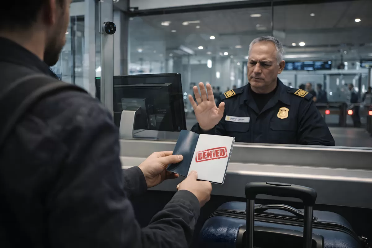 Kontrolle am Flughafentor: Sicherheitsbeamter weist Eintritt ab
