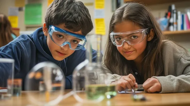 Konzentrierte Schüler führen Wissenschaftsexperiment durch