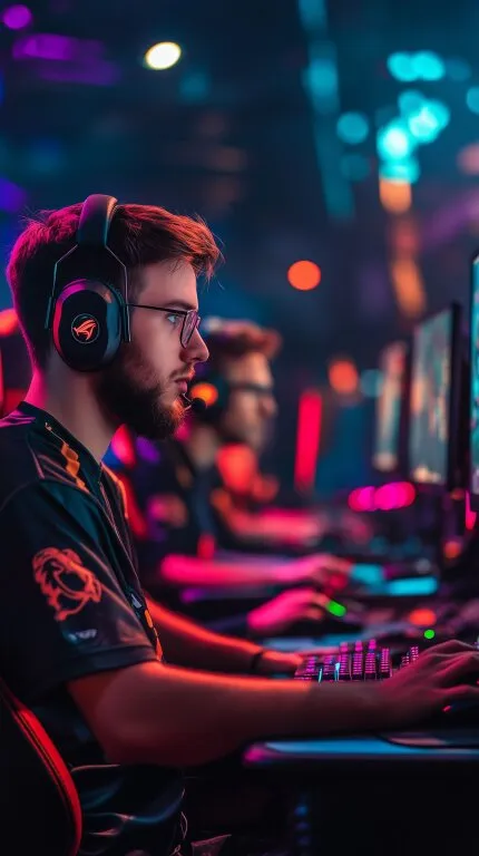 Konzentrierter E-Sportler bei professionellen Wettkämpfen