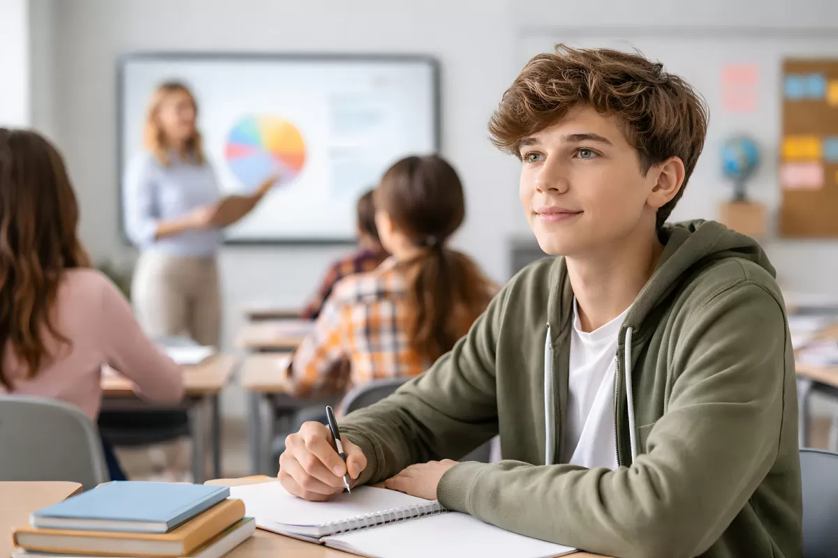 Konzentrierter Schüler in der Klasse