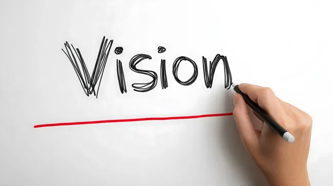 Konzept der Vision auf weißer Tafel mit Stift