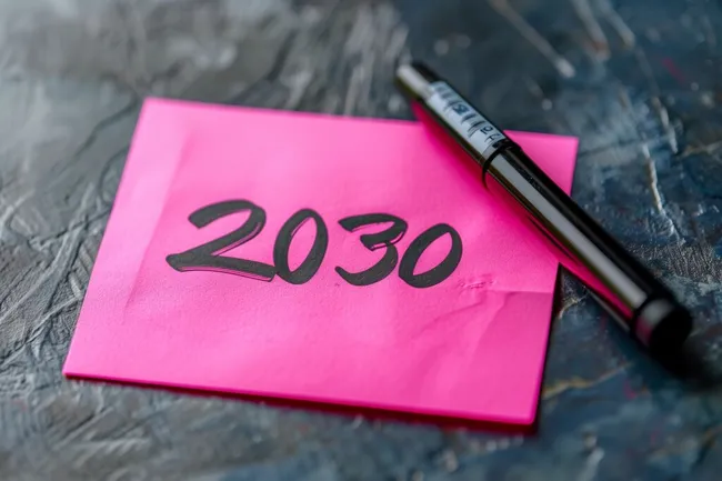 Konzeptionelle Darstellung des Jahres 2030 auf Notizzettel