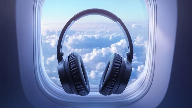 Kopfhörer mit Geräuschunterdrückung im Flugzeug