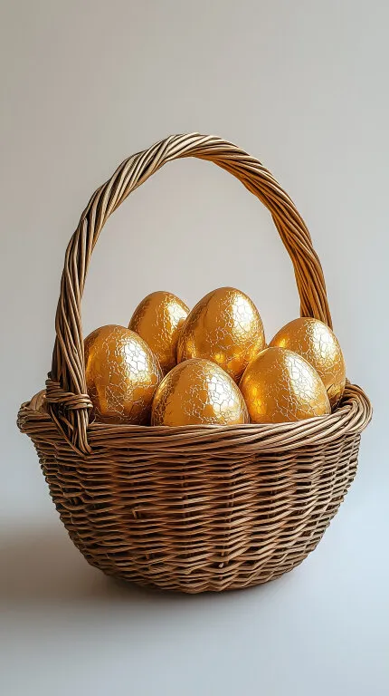 Korb mit goldenen Ostereier in hoher Auflösung