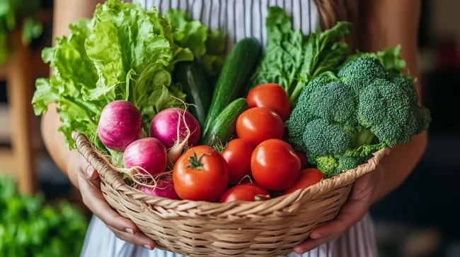 Korb voller frischer Bio-Gemüse aus dem Garten