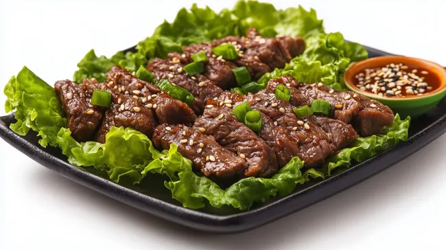 Koreanisches Bulgogi-Rindfleisch mit Salat und Sesamsauce
