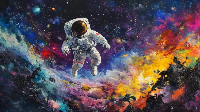 Kosmische Abenteuer: Astronaut in farbenfroher Galaxie