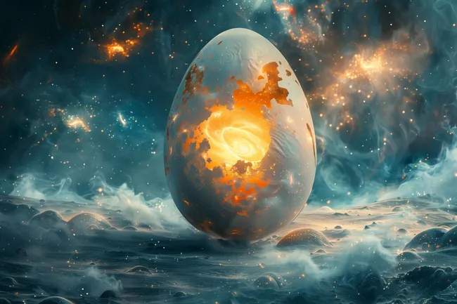 Kosmisches Dracheneierportrait in Flammen