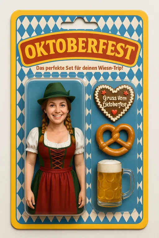 Kostümierte Frau im traditionellen bayerischen Dirndl-Outfit