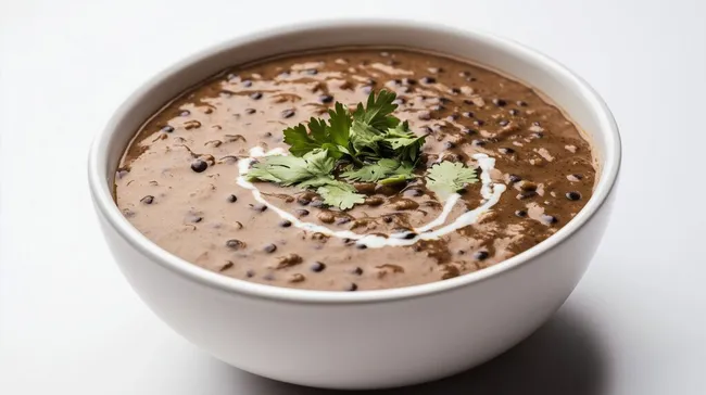 Kräftige Linsensuppe mit Petersilie in Keramikschüssel