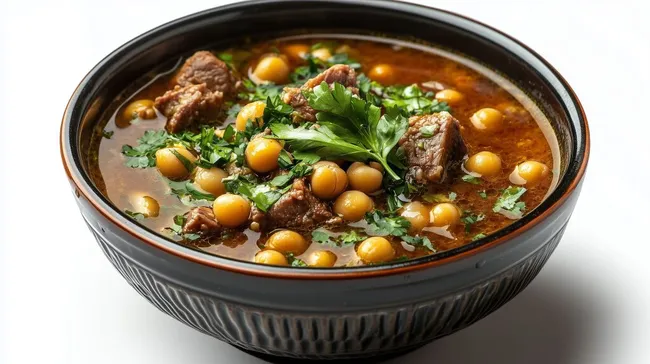 Kräftige marokkanische Harira-Suppe mit Lamm und Kichererbsen