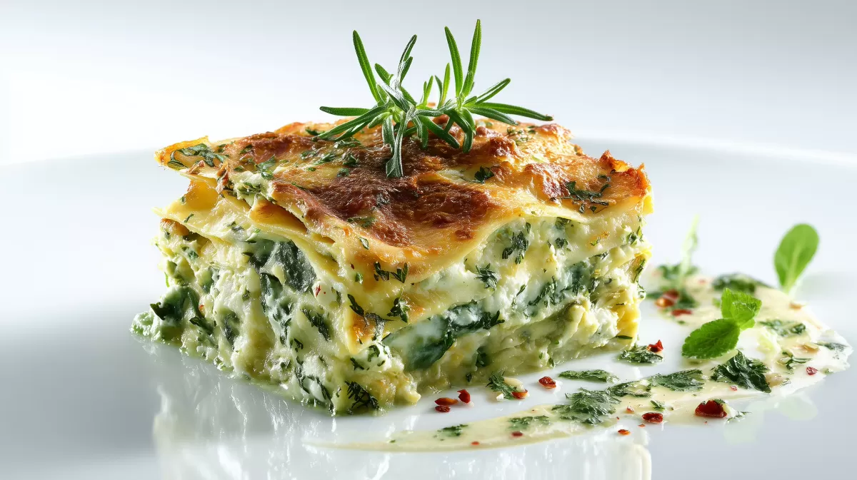 Kräuter Lasagne mit Spinat und cremiger Soße