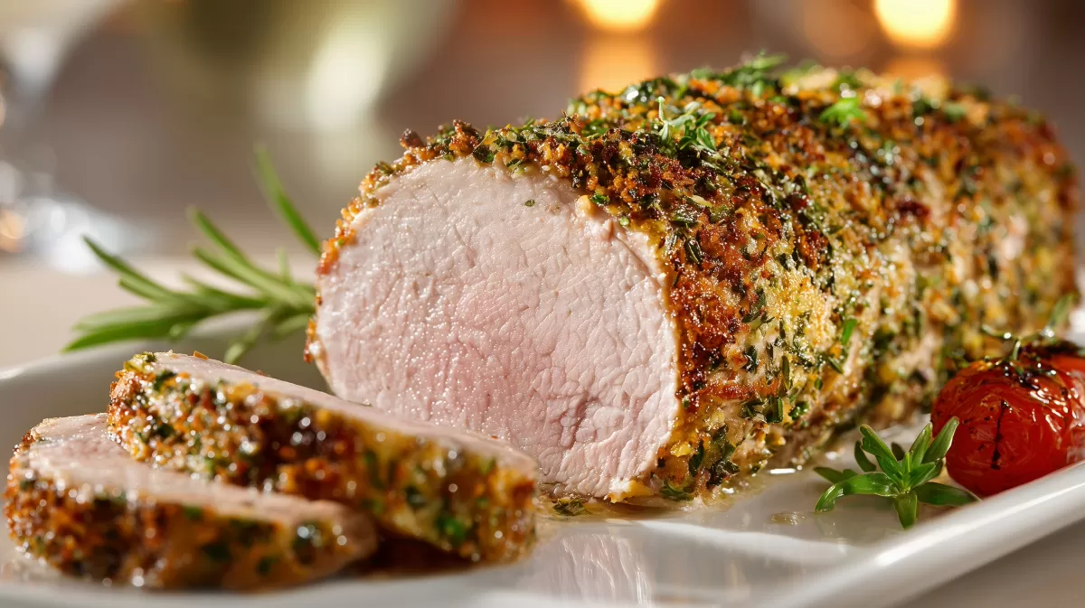 Kräuter Schweinefilet mit Kruste aufgeschnitten