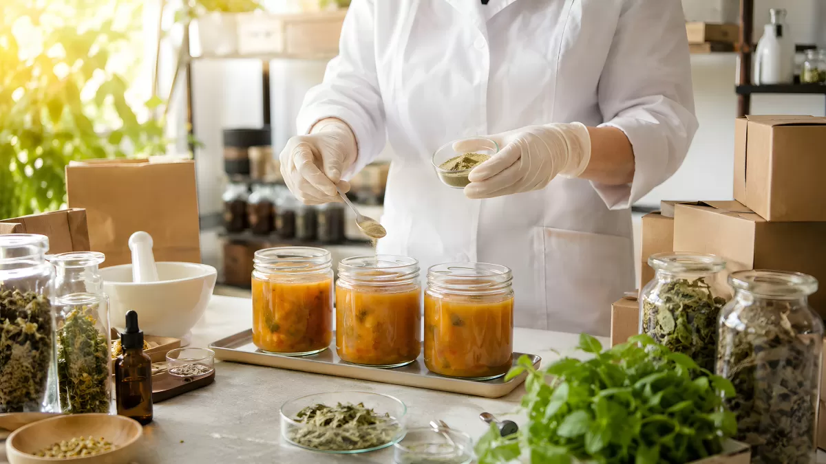 Kräuterpräparate herstellen im Labor mit Naturzutaten
