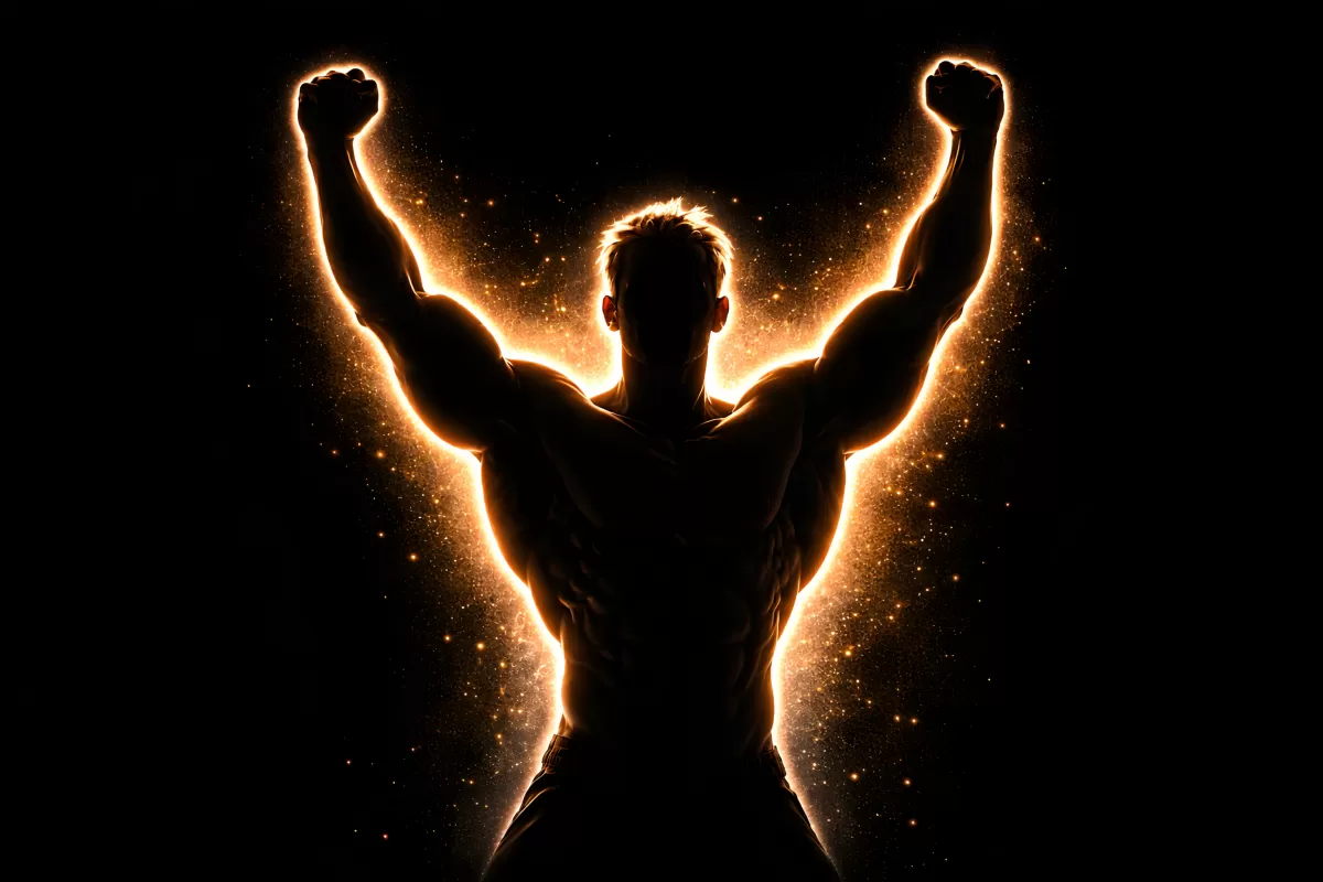 Kraftvolle Silhouette vor leuchtendem Hintergrund