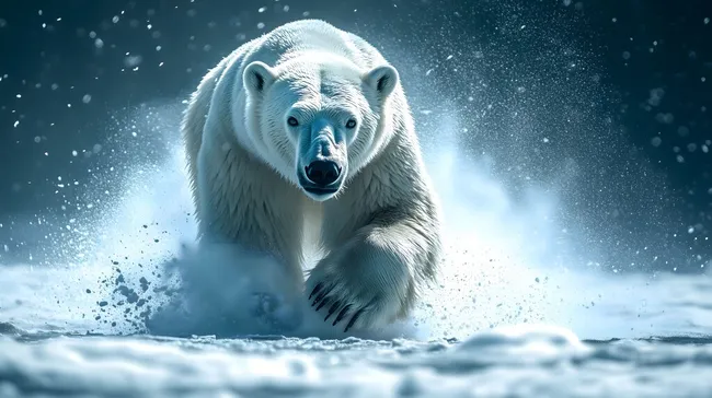 Kraftvoller Eisbär inmitten eines winterlichen Schneesturms