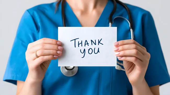 Krankenschwester bedankt sich mit Danke-Karte
