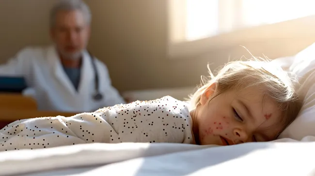 Krankes Kind mit Hautausschlag in Behandlung beim Arzt