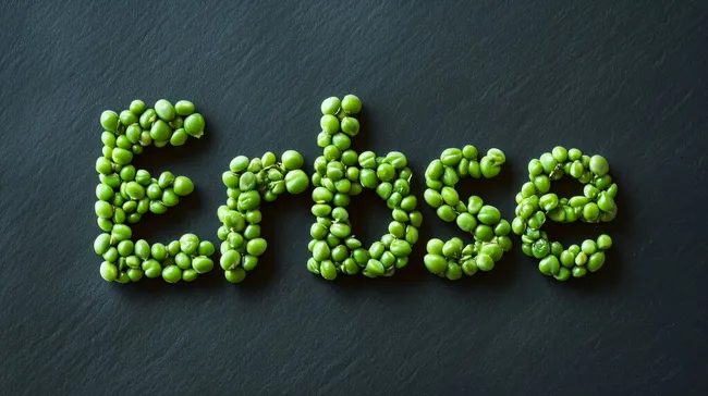 Kreativ geschriebener Schriftzug aus frischen Erbsen