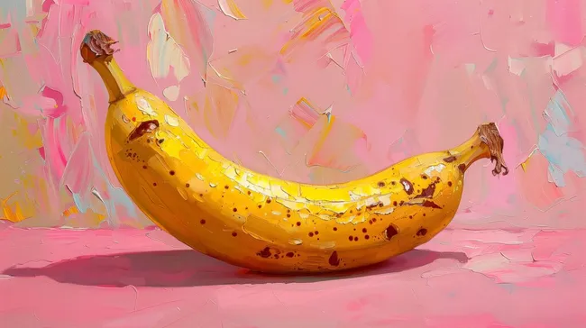 Kreativ gestaltete Banane vor rosa Hintergrund
