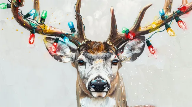 Kreativ illuminiertes Rentierportrait mit Lichterketten
