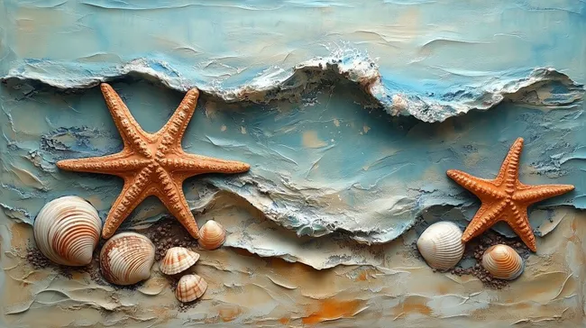 Kreative 3D-Strandkunst mit Seesternen und Muscheln