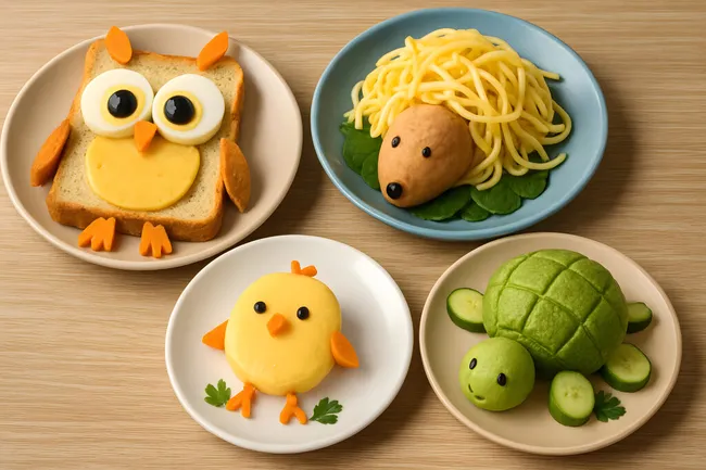 Kreative Essensmotive in lustiger Tierform