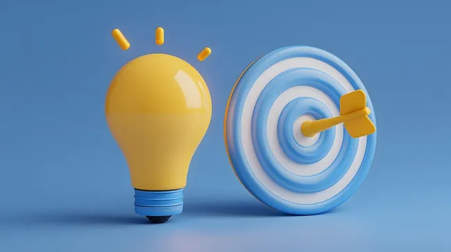 Kreative Ideen und Zielgenauigkeit: Glühbirne und Zielscheibe