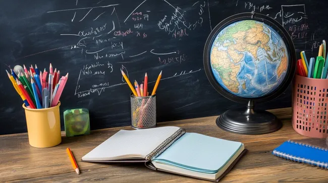 Kreative Lernumgebung mit Schulmaterialien und Globus