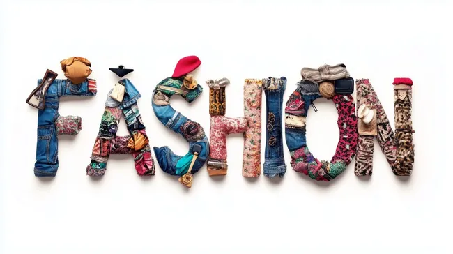 Kreative Modekollage aus Bekleidung und Accessoires