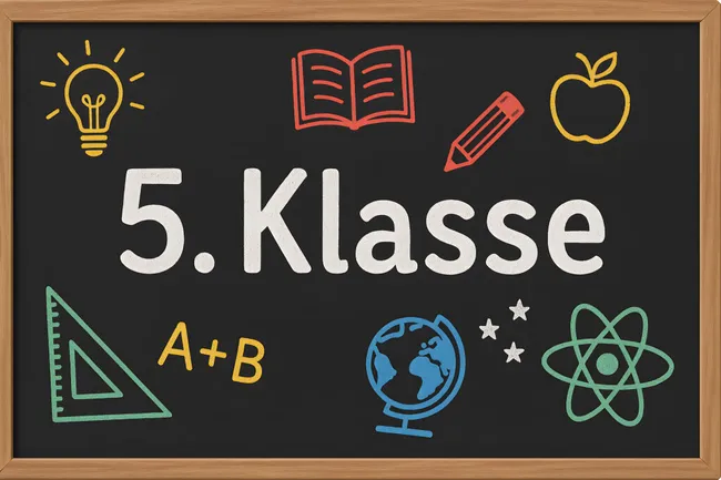Kreative Schulikonen auf Tafel für 5. Klasse