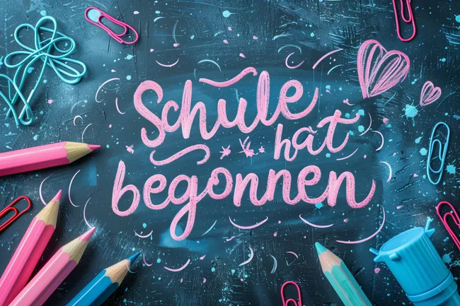 Kreative Schulutensilien auf Kreidetafel